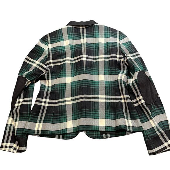 ESCADA ELBOW PATCH PLAID WOOL KNIT JACKET BLAZER TARTAN GREEN WOMENS 40 US 10 - Picture 10 of 12